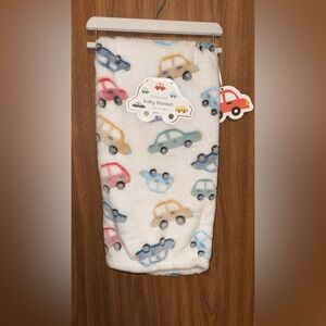 Baby Blanket with Car Print - White and Multicolor